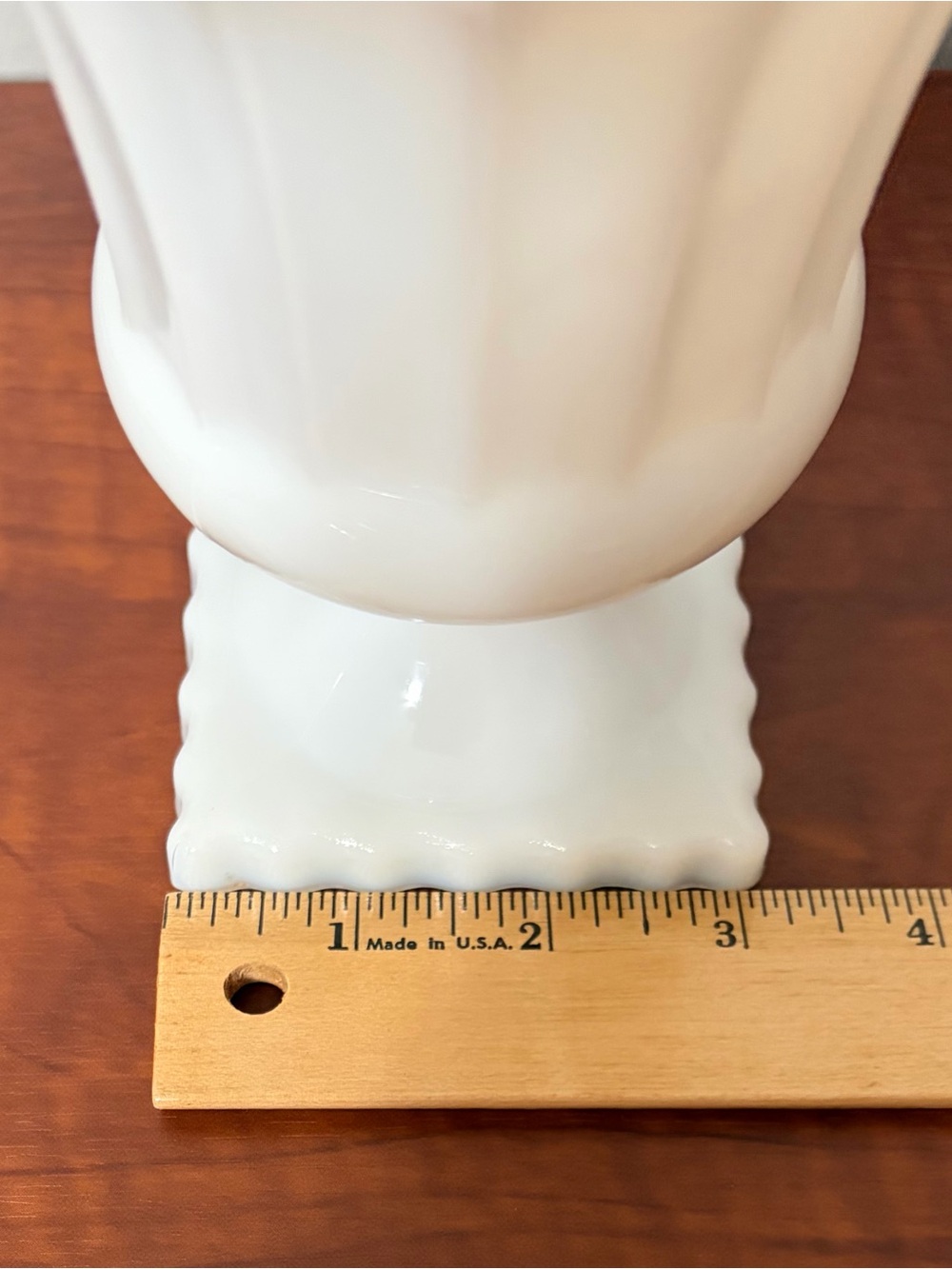 White Milk Glass Scalloped Pedestal Vase - Picture 8 of 8